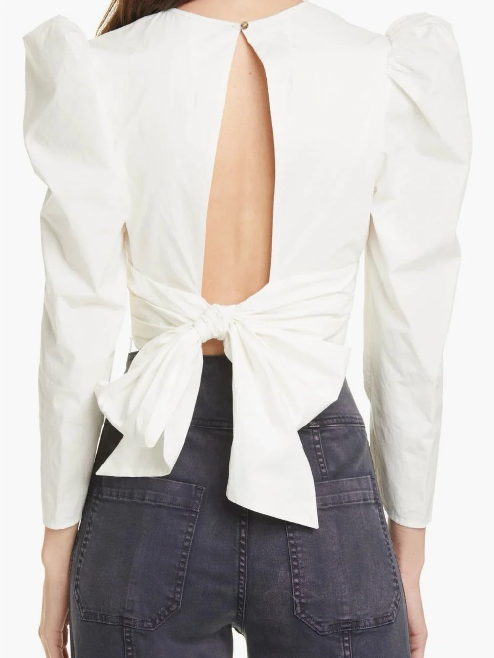 Ulla Johnson Eden Wrap Back Cutout Cream Puff Sleeve Ruched Cropped Top Size 0